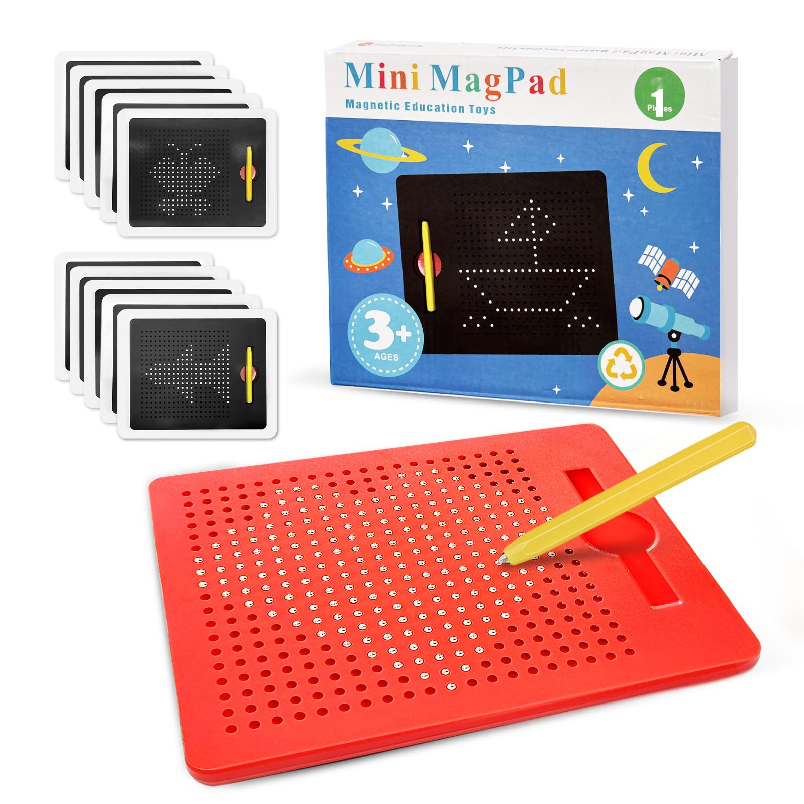 AMFUN Magnetische Zeichentafel, Kinder Magnetisches Stahlkugel Zeichentafel, Magische Magnetspiel, Magnet Spiel mit Kugeln und magnetischem Stift, für Kinder Ab 3 Jahre (Rot)