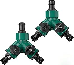 2-Way Valve with Shut-Off Valve, Hose Connector Set, Quick Connector, Garden Hose, Pipe Distributor, Garden Hose, Water Distributor for Tap 3/4 Inch Connector, 2 Pieces