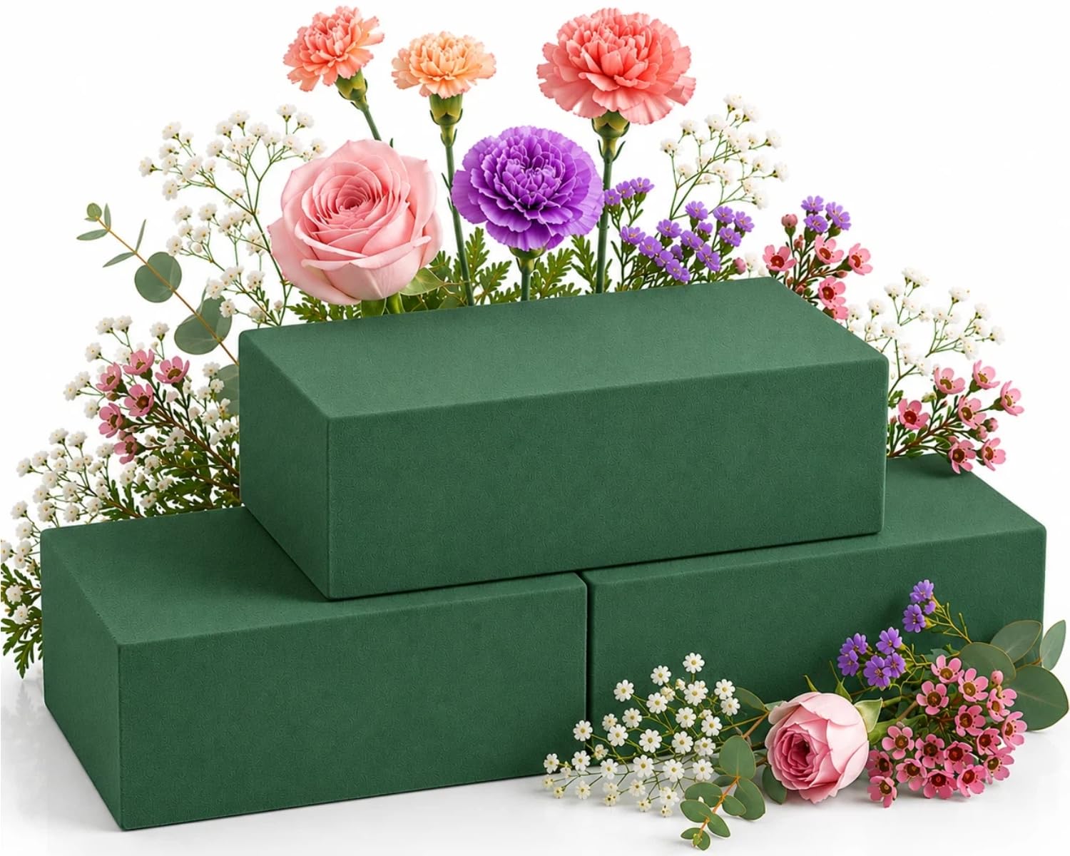 Prashent 3Pcs Floral Foam Blocks, Green Wet Dry Flower Foam Plant Foam for Fresh & Artificial Flower Arrangements DIY Craft 5.5”L x 3.1”W x 1.7”H — image 1