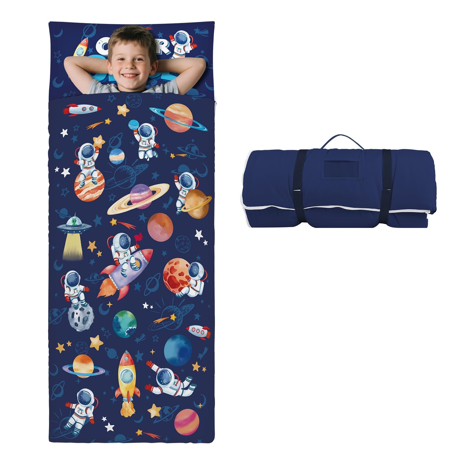 Sac De Couchage Enfant Avec Oreiller Amovible - Tapis De Sieste 150x60cm, Double Fermeture éclair Pour école Ou Camping