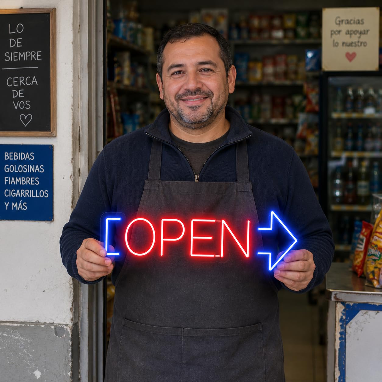Letrero led neón flex OPEN carte metacrilato transparente medidas 60cm aproximadamente alimentacion 12 v