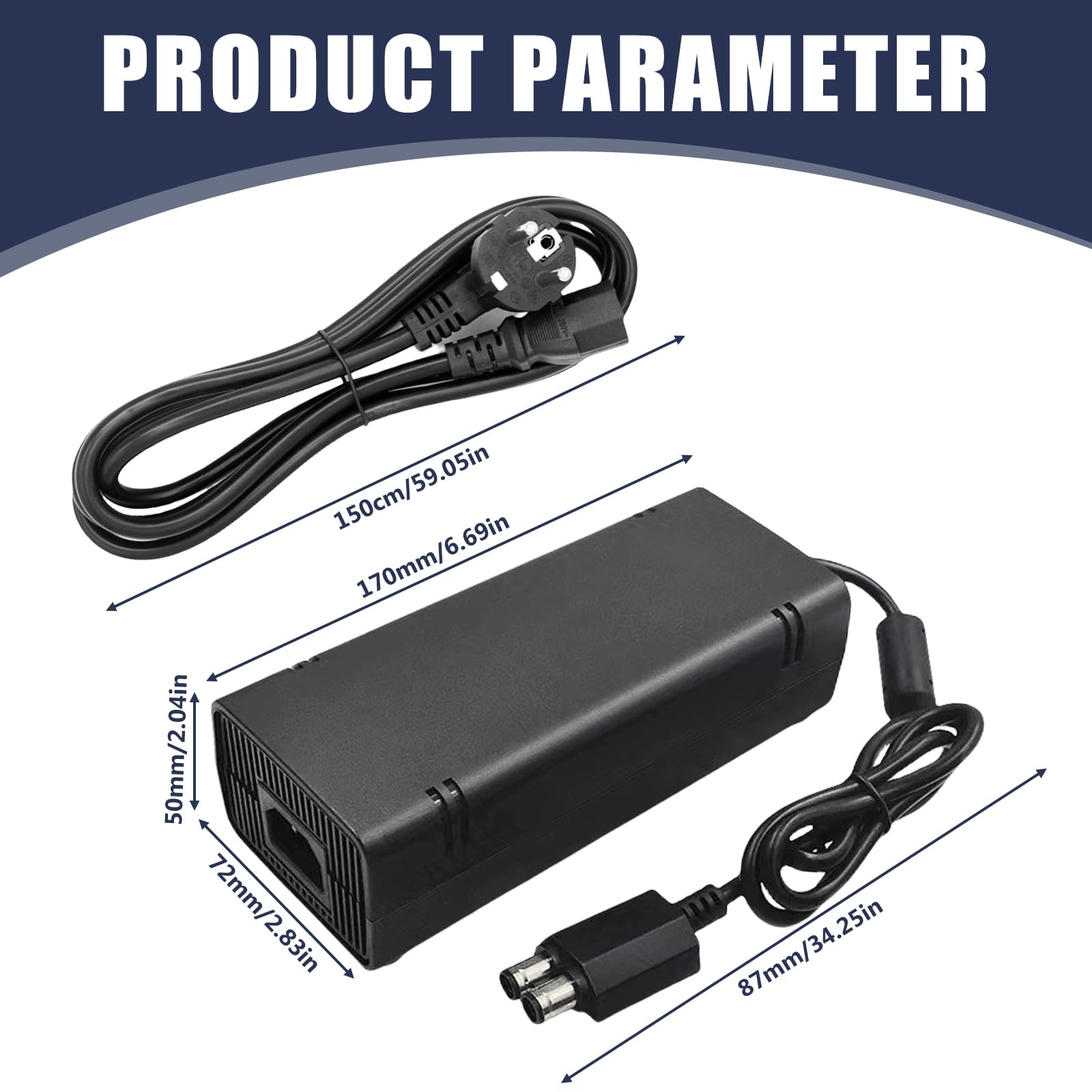 Cavo di alimentazione per Xbox 360 Slim: alimentatore da 135 W con cavo di alimentazione per Microsoft Xbox 360 Slim, alimentatore di rete, adattatore di alimentazione AC, indicatore LED AC