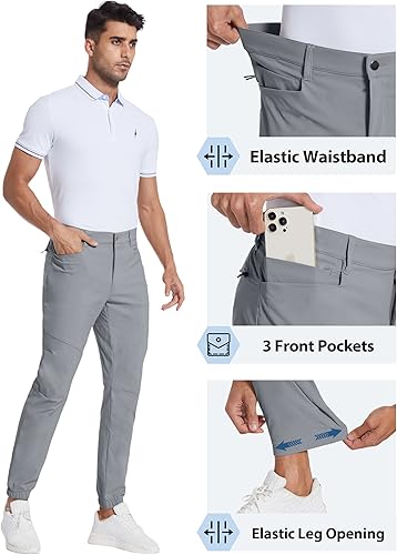 Miniatura 4 de PULI Pantalones deportivos de golf elásticos para hombre con 4 bolsillos, impermeables, ajustados, para senderismo, casual, viajes, trabajo, para