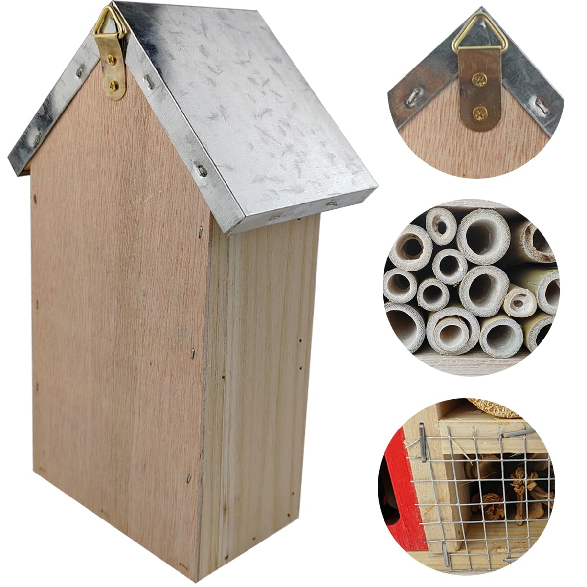 TIHOOD Natürliches Holz Hängendes Bienenhaus für Gärten Natur Holz Schmetterling Hotel für Biene, Schmetterling, Marienkäfer, Lebensraum, Bienenhotel Garten