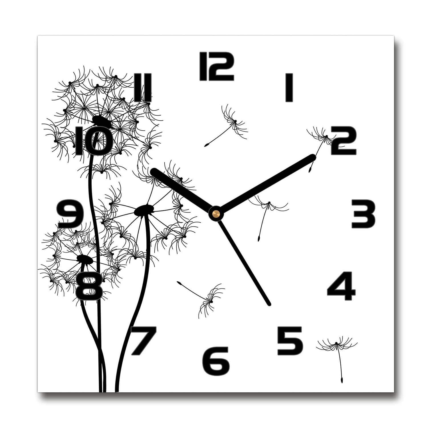 Horloge en verre 60x60cm salon design grande pendule murale silencieuse noire