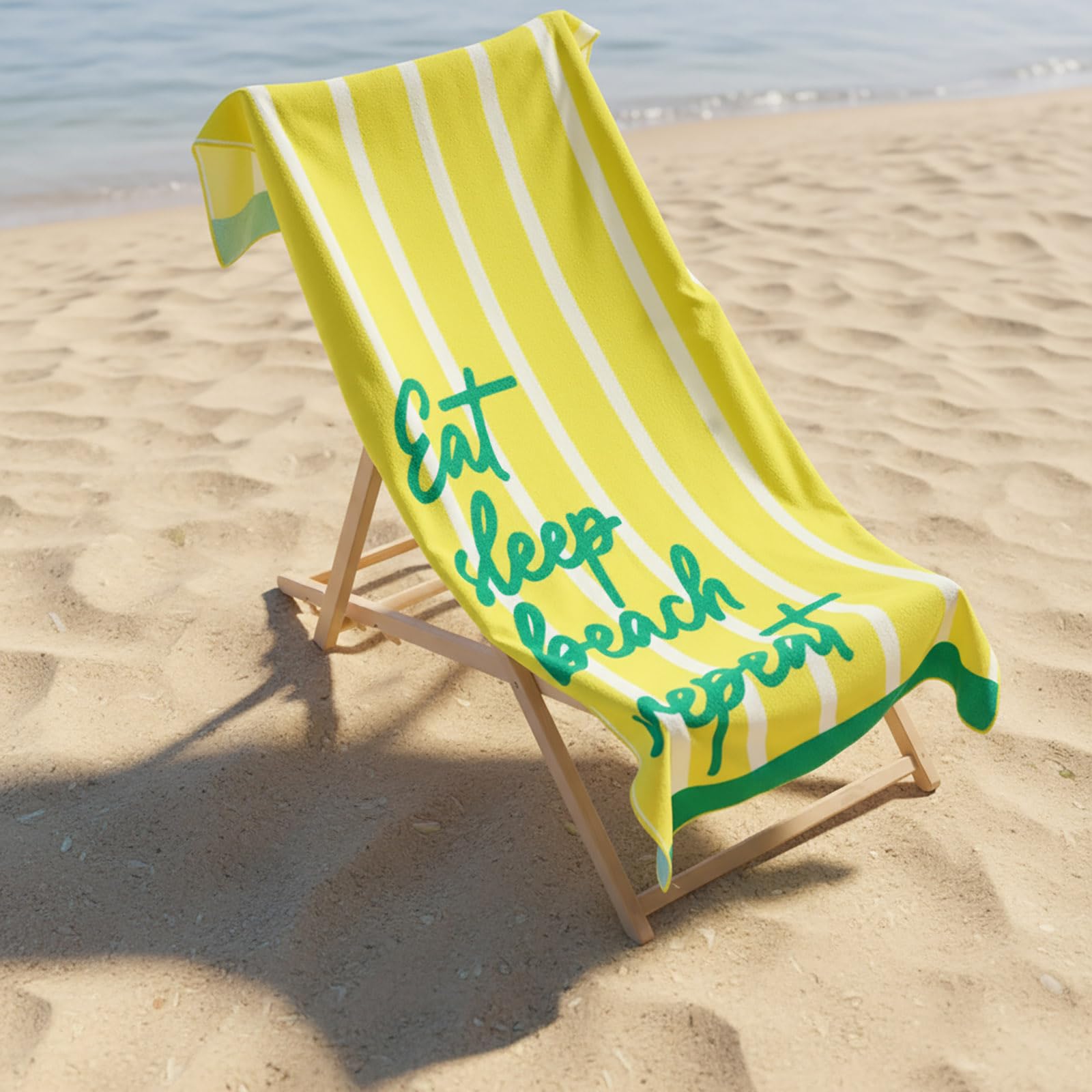 Ohs Women's Yellow Beach Towel, Eat Sleep Beach Slogan Super Soft Quick Dry Sand Free Microfibre Towel Large Lightweight Compact Travel Summer Essentials Holiday Towels, - 71 X 152Cm