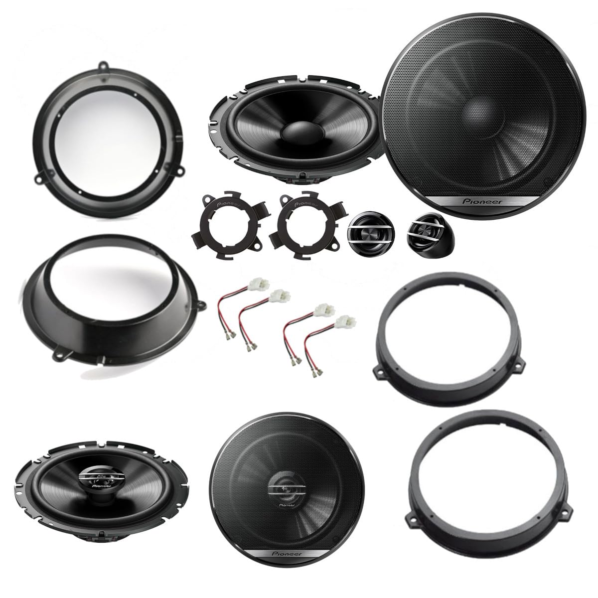 Kit 6 Casse Pioneer 16 cm Completo Per Fiat Panda dal 2003 al 2012 Con Adattatori E Supporti Altoparlanti Predisposizione Anteriore e Posteriore