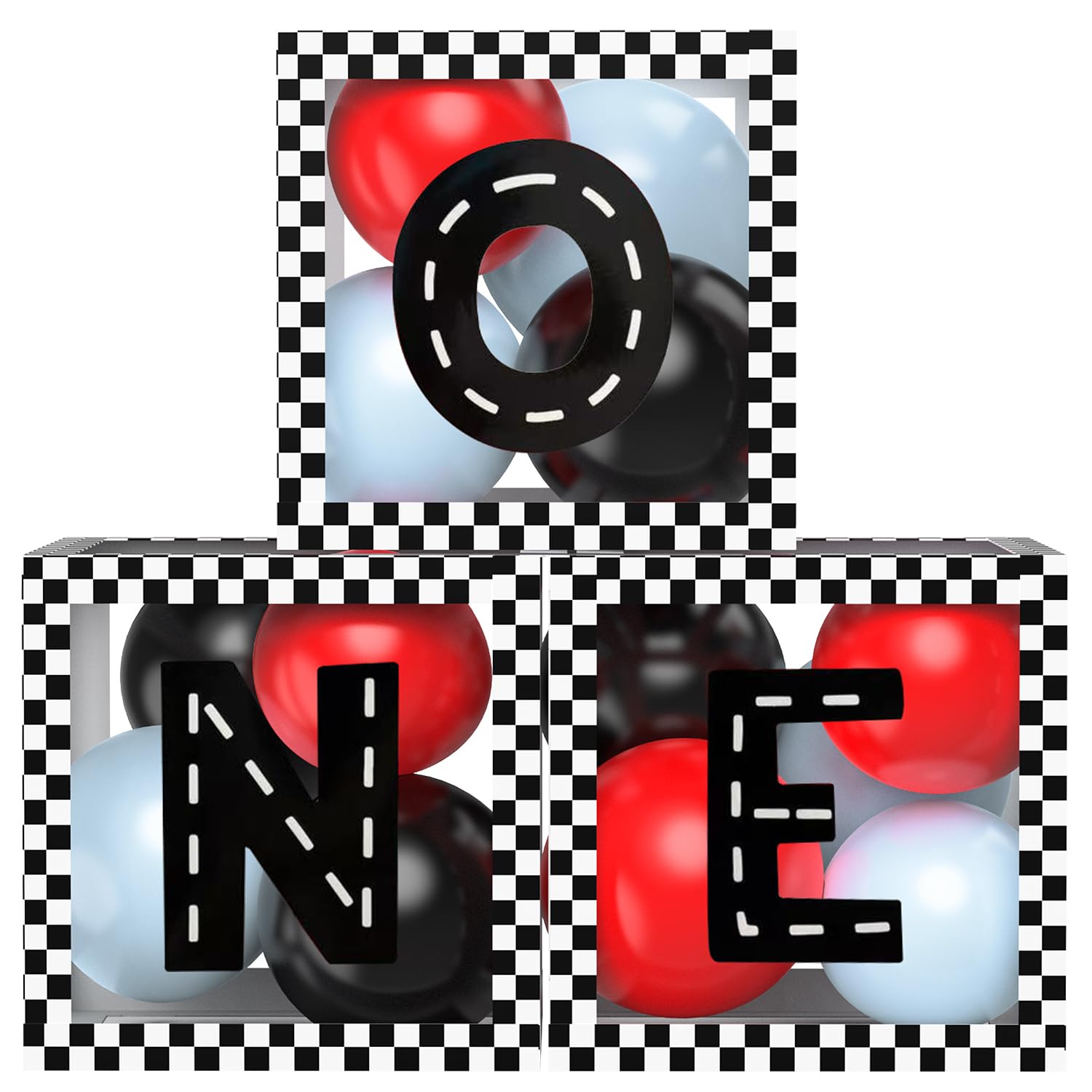 Fast ONE Birthday Decorations for Boys, Race Car Letters Boxes with Balloons, ONE Blocks for First lap around the track Formula one Theme 1st Birthday