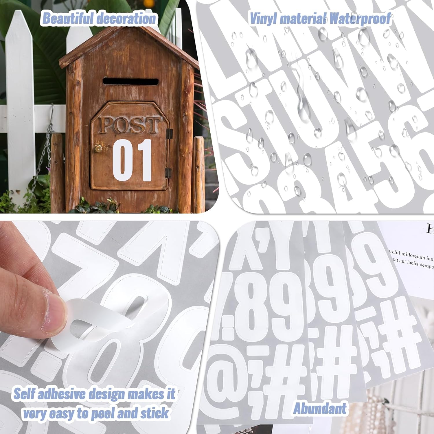 10 Sheets 500 Pcs 2 Inch White Vinyl Letters Stickers, Self Adhesive Mailbox Numbers Stickers Waterproof Alphabet Numbers Symbols Sticker for Mailbox, Window, Door, Cars, Address Number