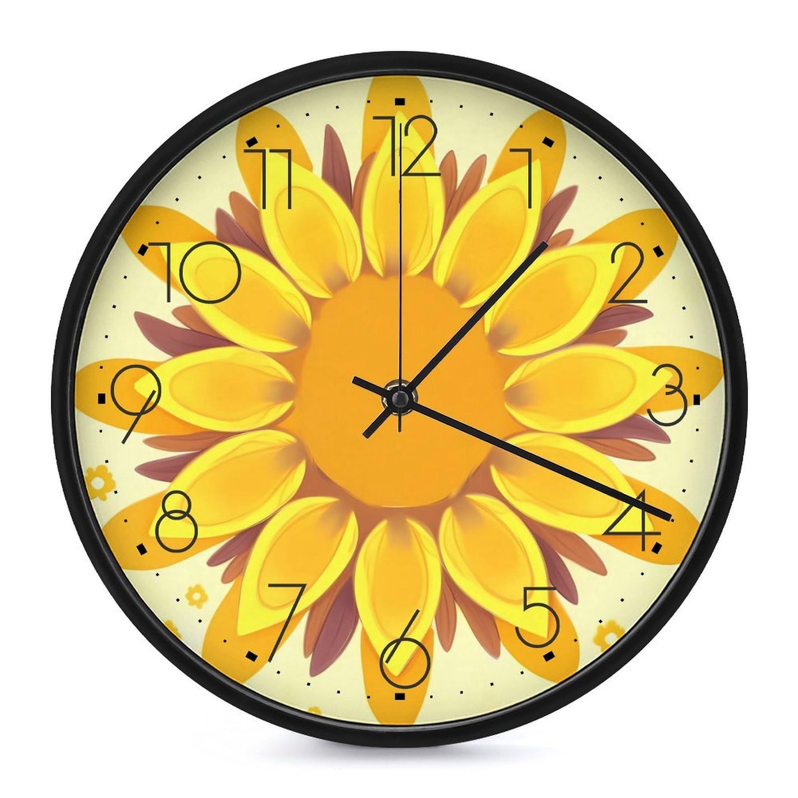 Horloge murale decoration tournesol en noir et cadre rond chic pour une ambiance de bureau soignee