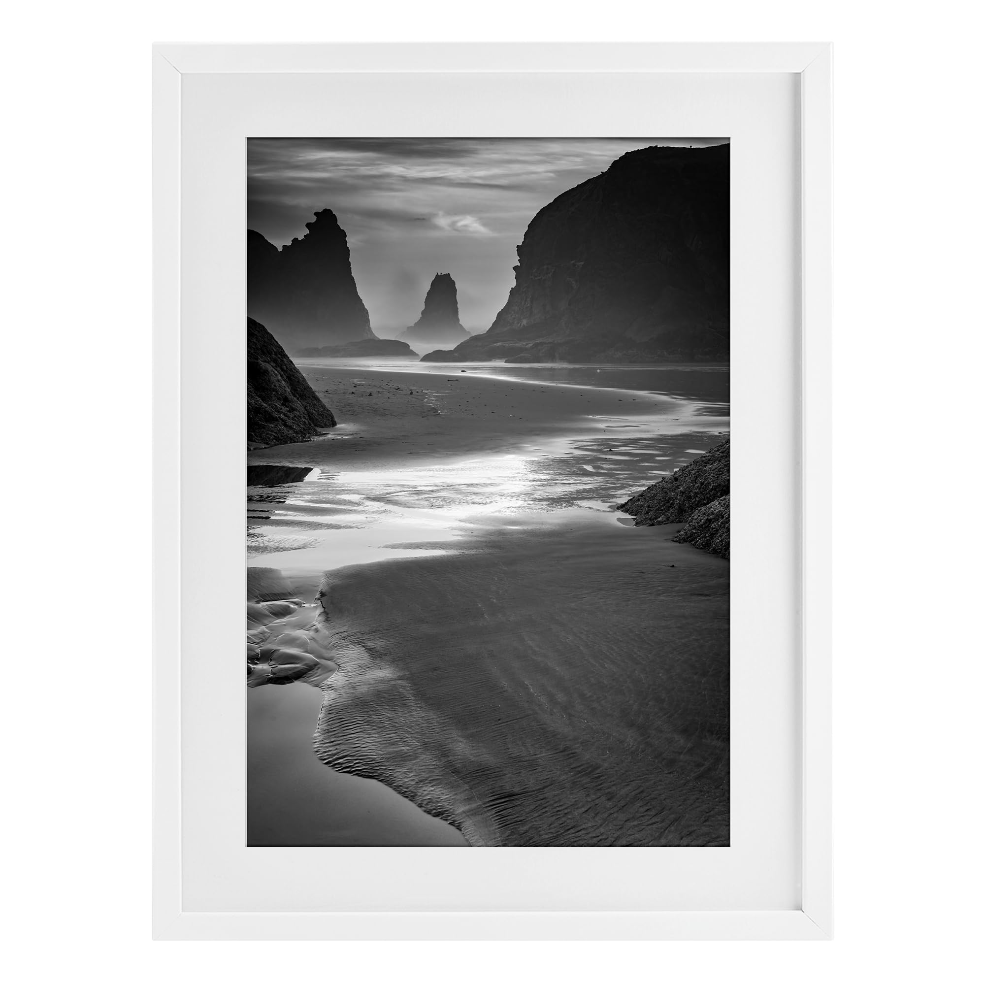 Stupell Industries Coastal White (Textured) Bandon Beach Dusk Serenity, 17 X 23 Inch Framed Print Under Glass