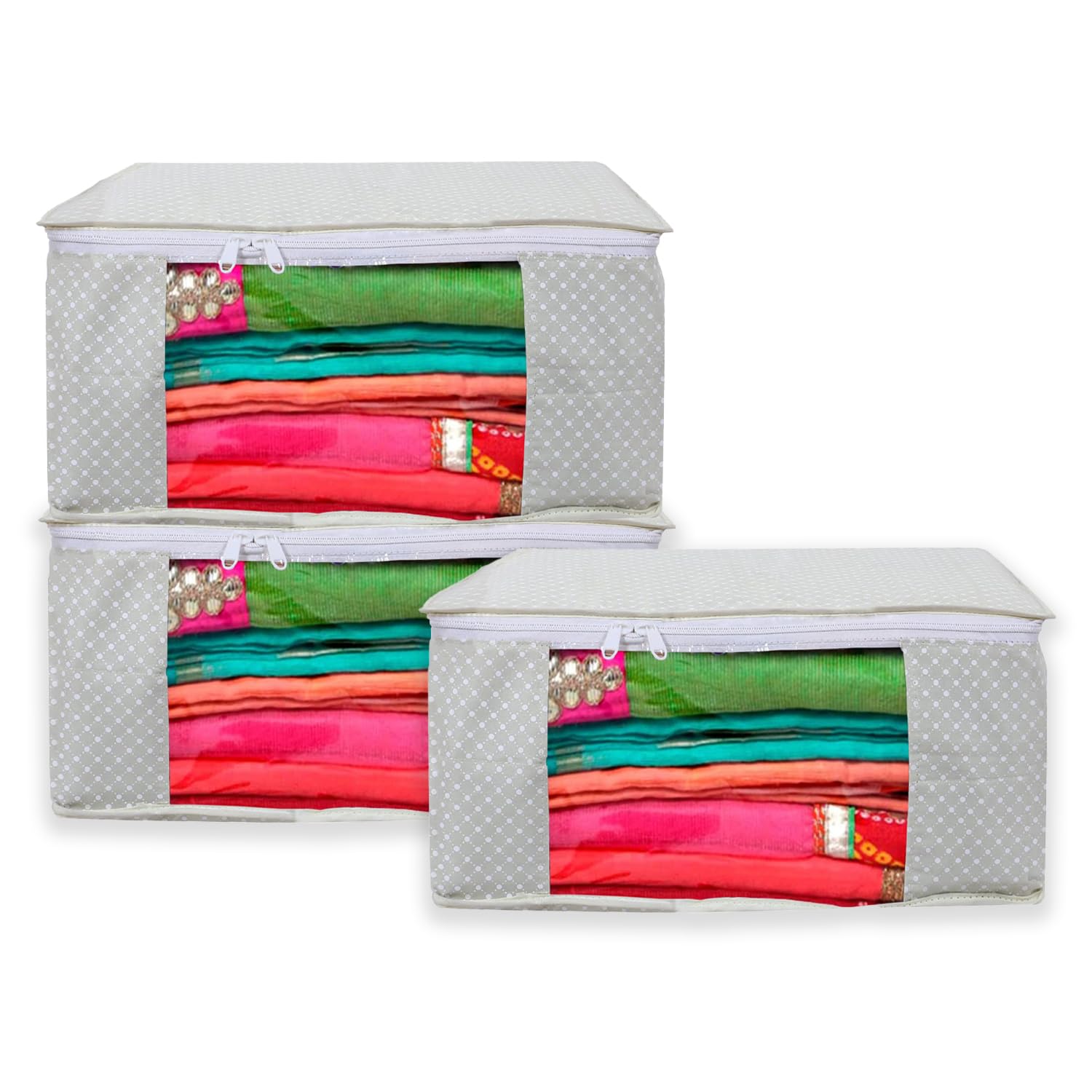 Kuber Industries Saree Bags | Clothes Bags for Storage | Cotton Wardrobe Organizer | Transparent Window Saree Cloth Storage Bags Set | Saree Covers for Cloth Storage | Pack of 3 | Cream (B0CRVGXY7X) Amazon Price History, Amazon Price Tracker