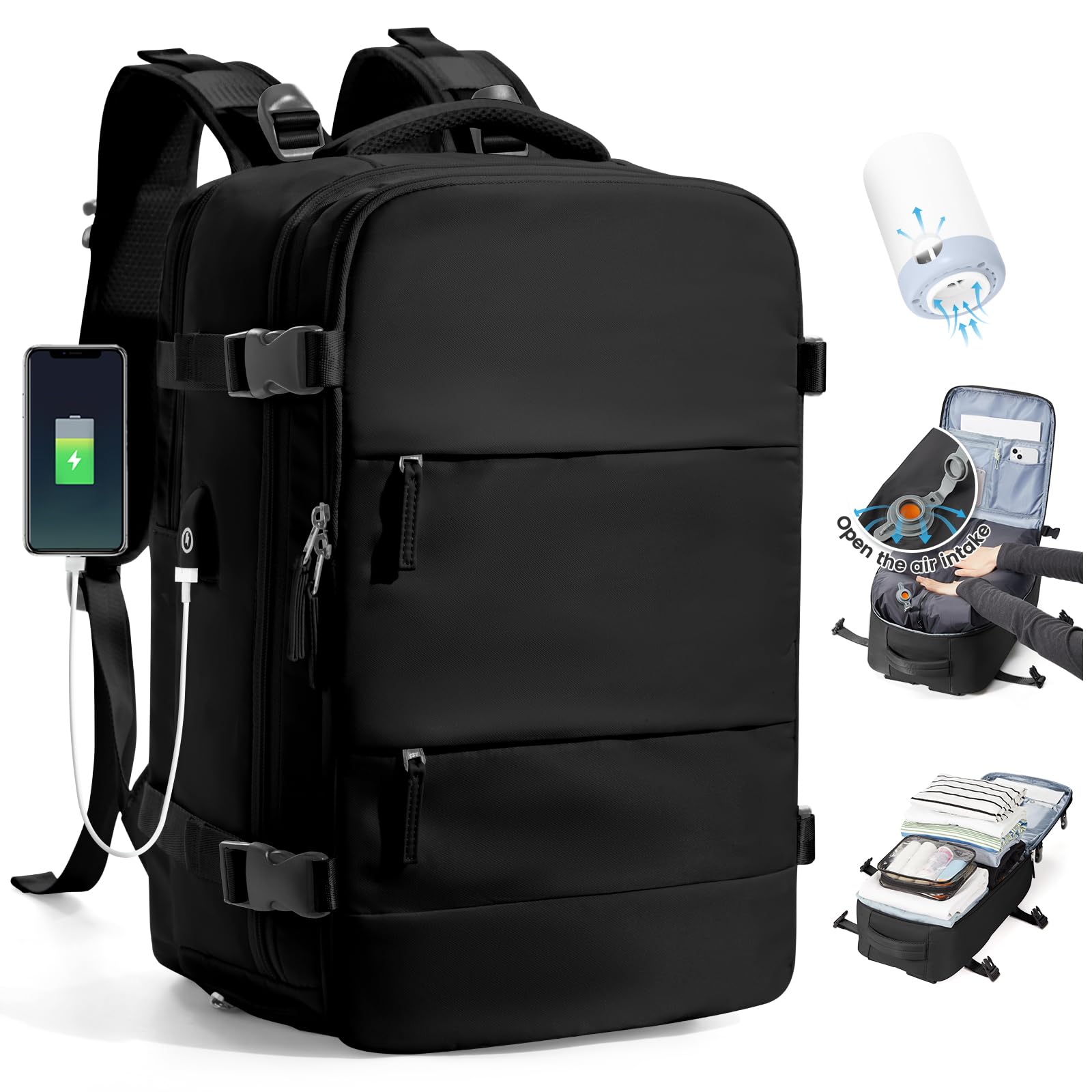 SZLX Zaino Ryanair 40x30x20 Sottovuoto Zaino da Viaggio 40x30x20 Wizzair Donna da escursionismo sportivo impermeabile Zaino Casual Laptop da 14 Pollici con porta di ricarica USB Scomparto per Scarpe