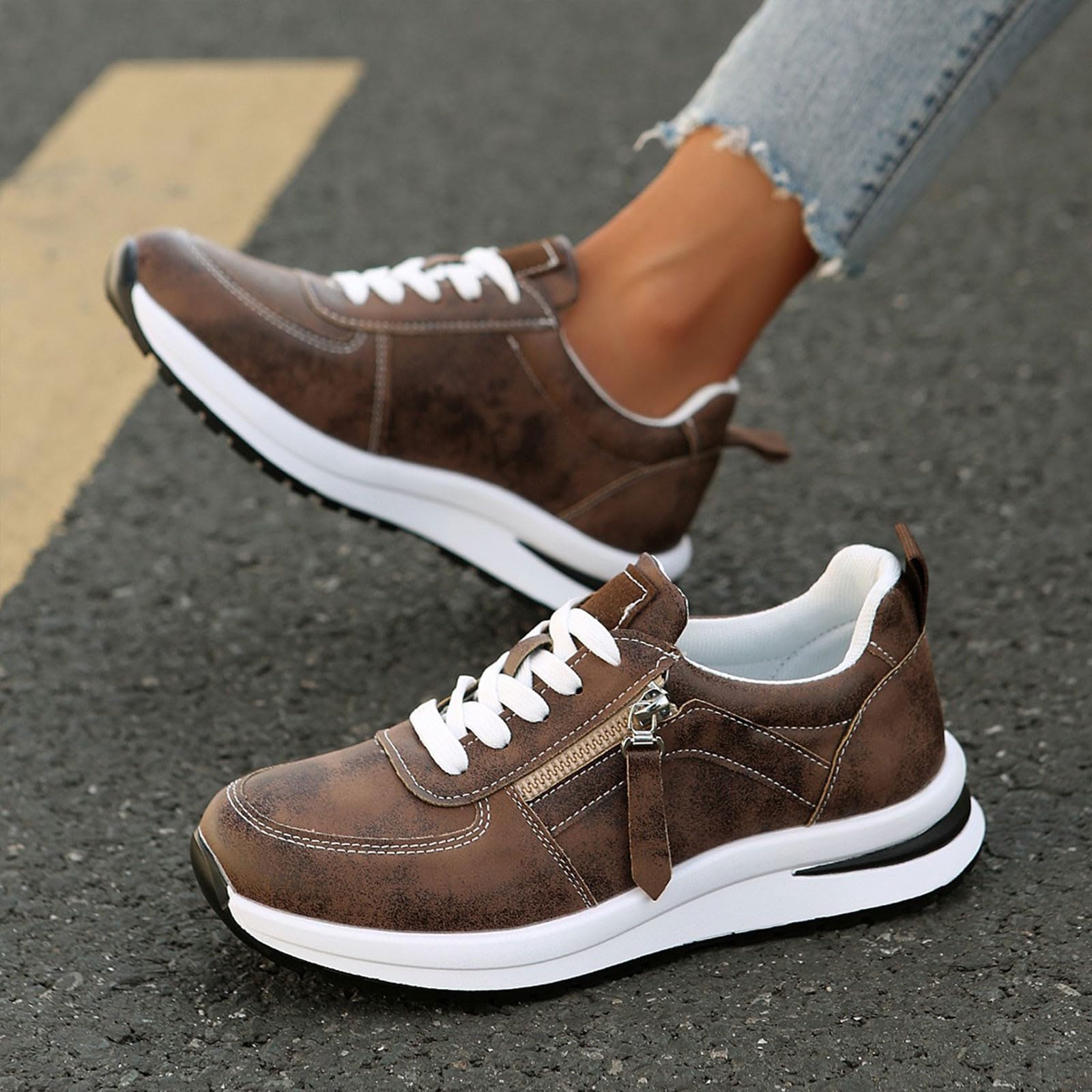 Sandalias cerradas delante de mujer deportivas – Zapatillas de goma para mujer cerradas zapatillas ligeras transpirables zapatillas de trabajo suave cremallera zapatos para caminar cordones malla