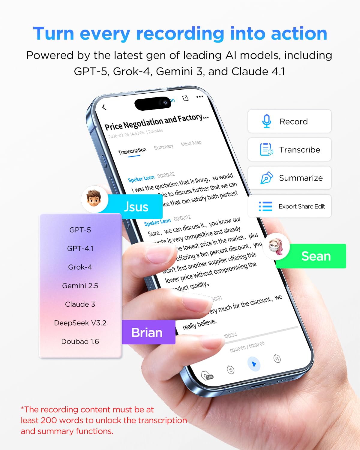 BOYA Notra Grabadora de Voz IA toma de notas todo en uno para reuniones y llamadas, transcripción y resumen inteligentes, control por app, 140+ idiomas, diseño magnético ultradelgado