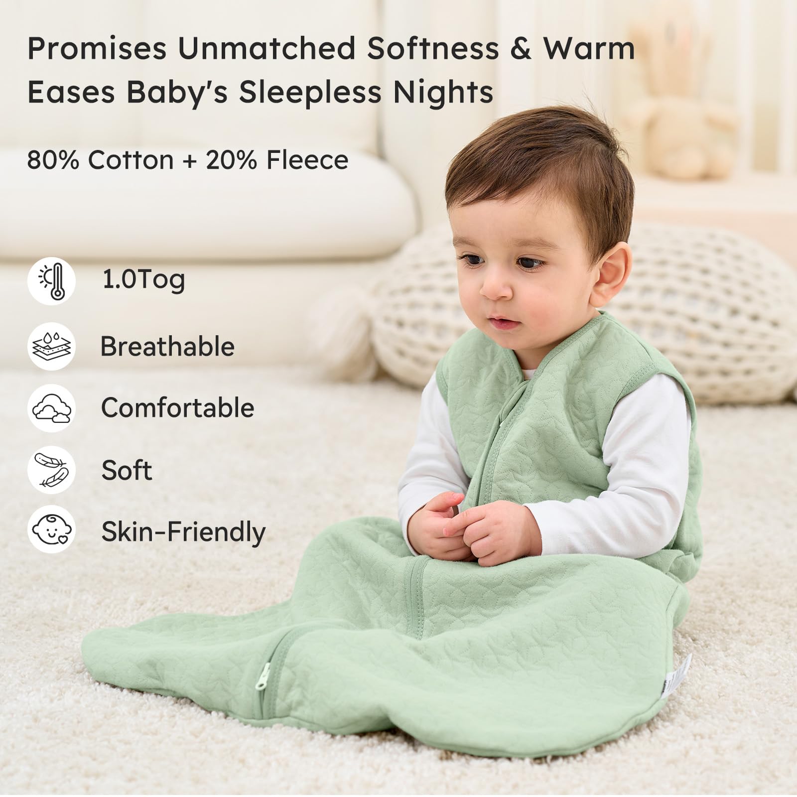 Unnivoll Schlafsack Baby Sommer 1.0 Tog Babyschlafsack 6-12 Monate Sommerschlafsack 78 cm für Jungen Mädchen Neugeborene Aprikose - 2
