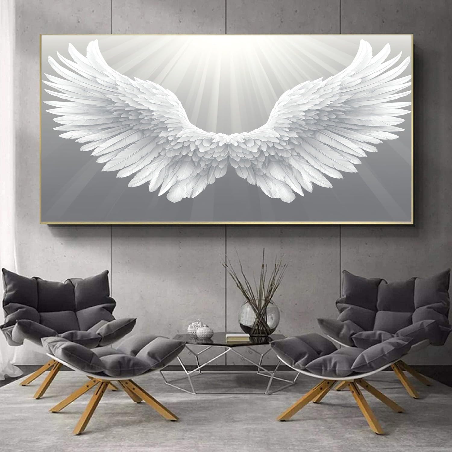 ZORYAN Ali D'Angelo Quadri Moderni Soggiorno Su Tela Bianco 60x120cm | Stampe Da Parete Senza Cornice, Quadretti Da Parete, Immagine Per Camera Da Letto