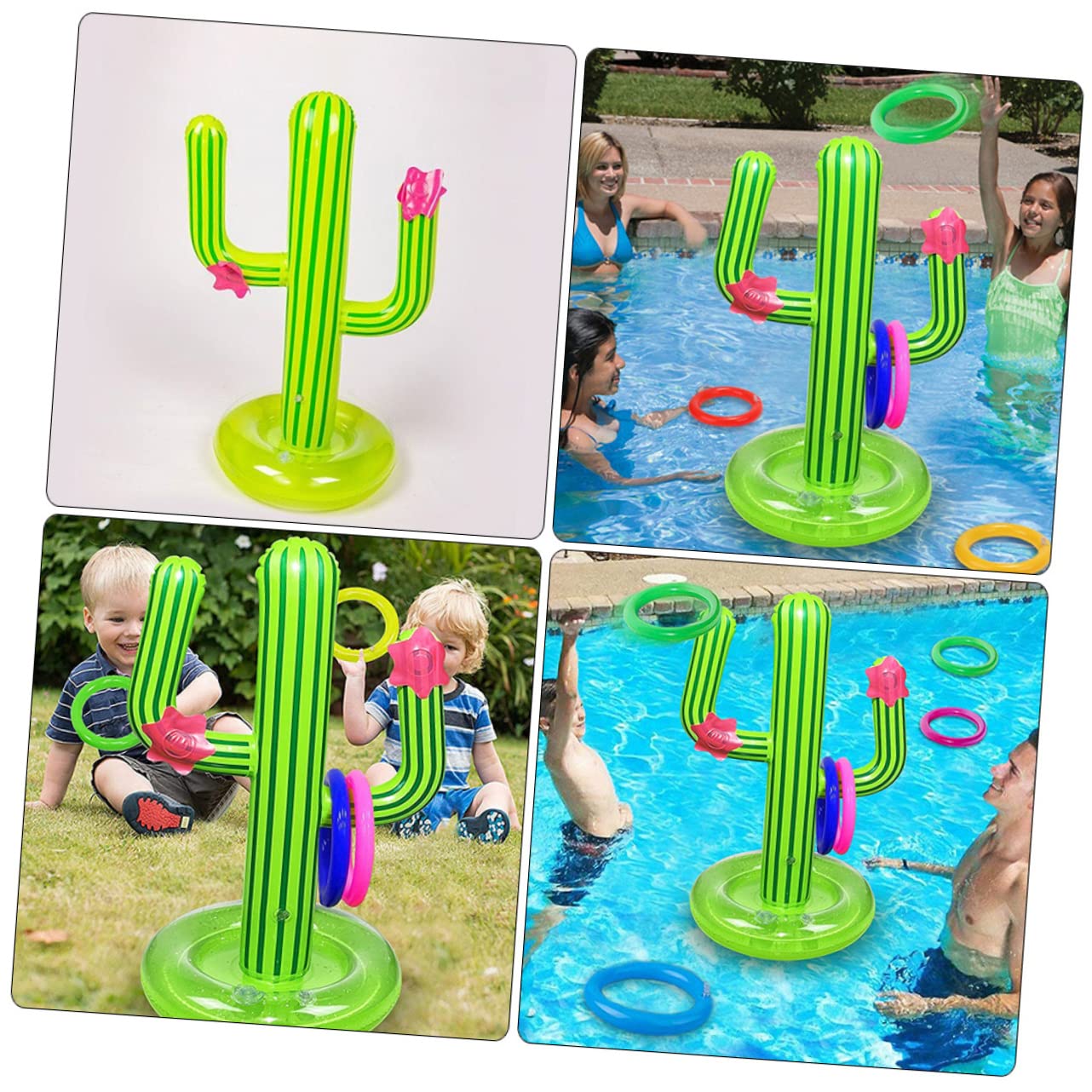 Sosoport 3 Sets Inflatable Cactus Ring Toss Game of Summer Playthings for Pool Parties Includes Inflatable Cactus and Rings Fun Pool Throwing Game for All Ages Random Color