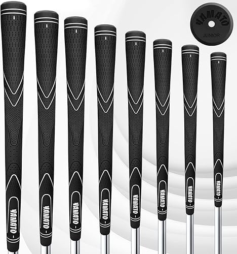 Yamato Empuñaduras para palos de golf junior diseñadas con comodidad y control, perfectas para golfistas juveniles y niños (negro, 8 piezas)