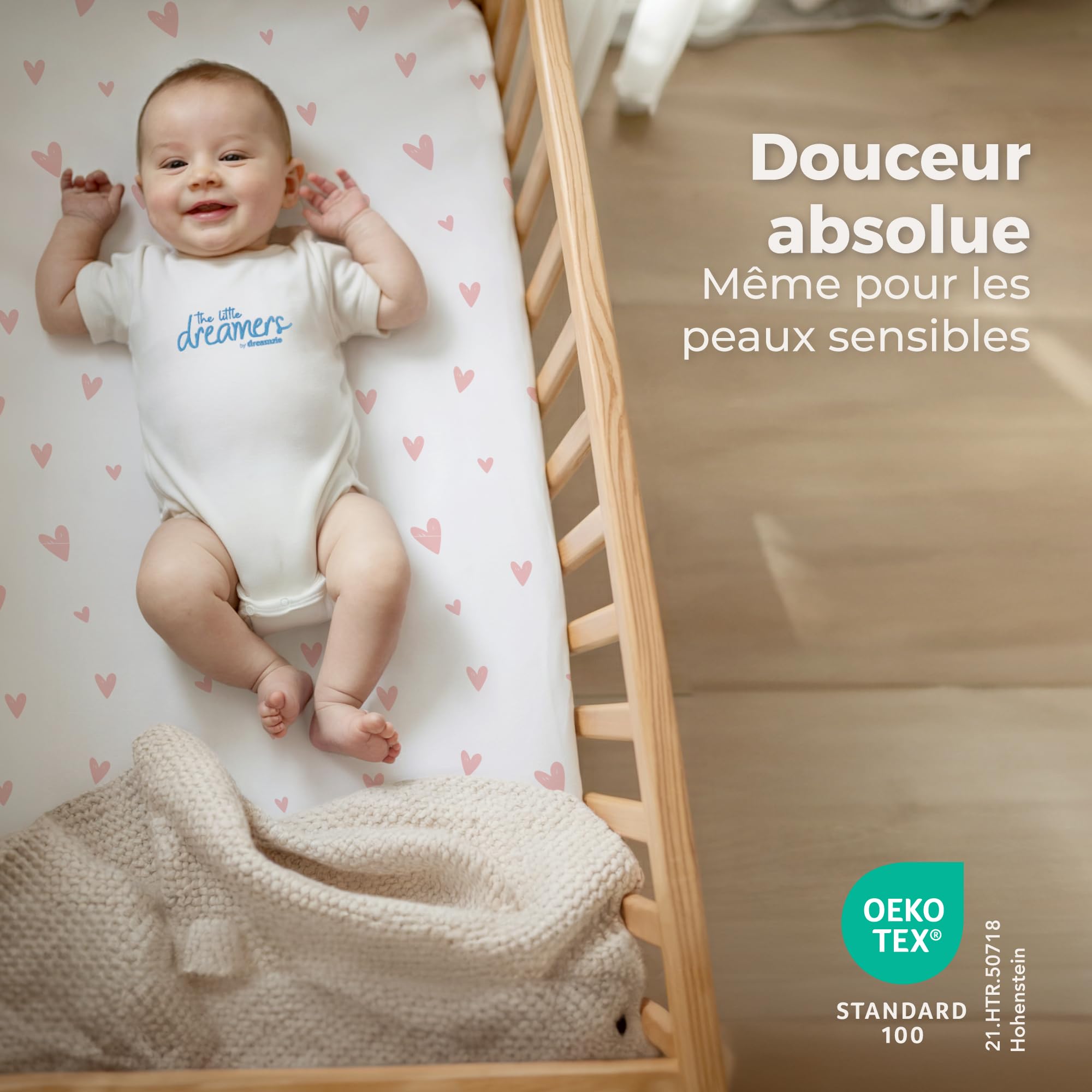 Dreamzie Lot de 2 Drap Housse Cododo + 1 Protege Matelas Impermeable Enfant - 55x90 cm - 100% Coton pour Berceaux, Matelas Cododo - Motif Heart