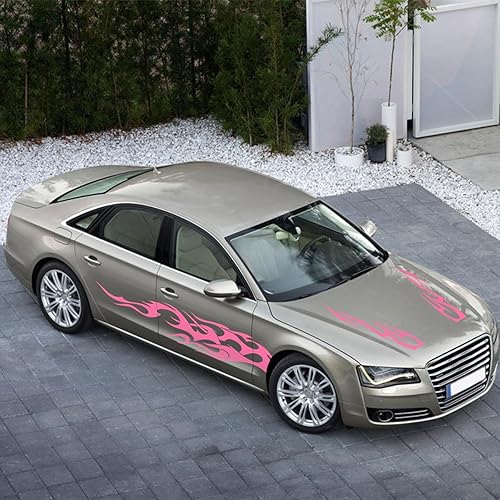 Miniatura 6 de RUIANTE 4 calcomanías universales de vinilo con diseño de rayas laterales para automóvil, diseño de llama, para automóvil, SUV, sedán (rosa)