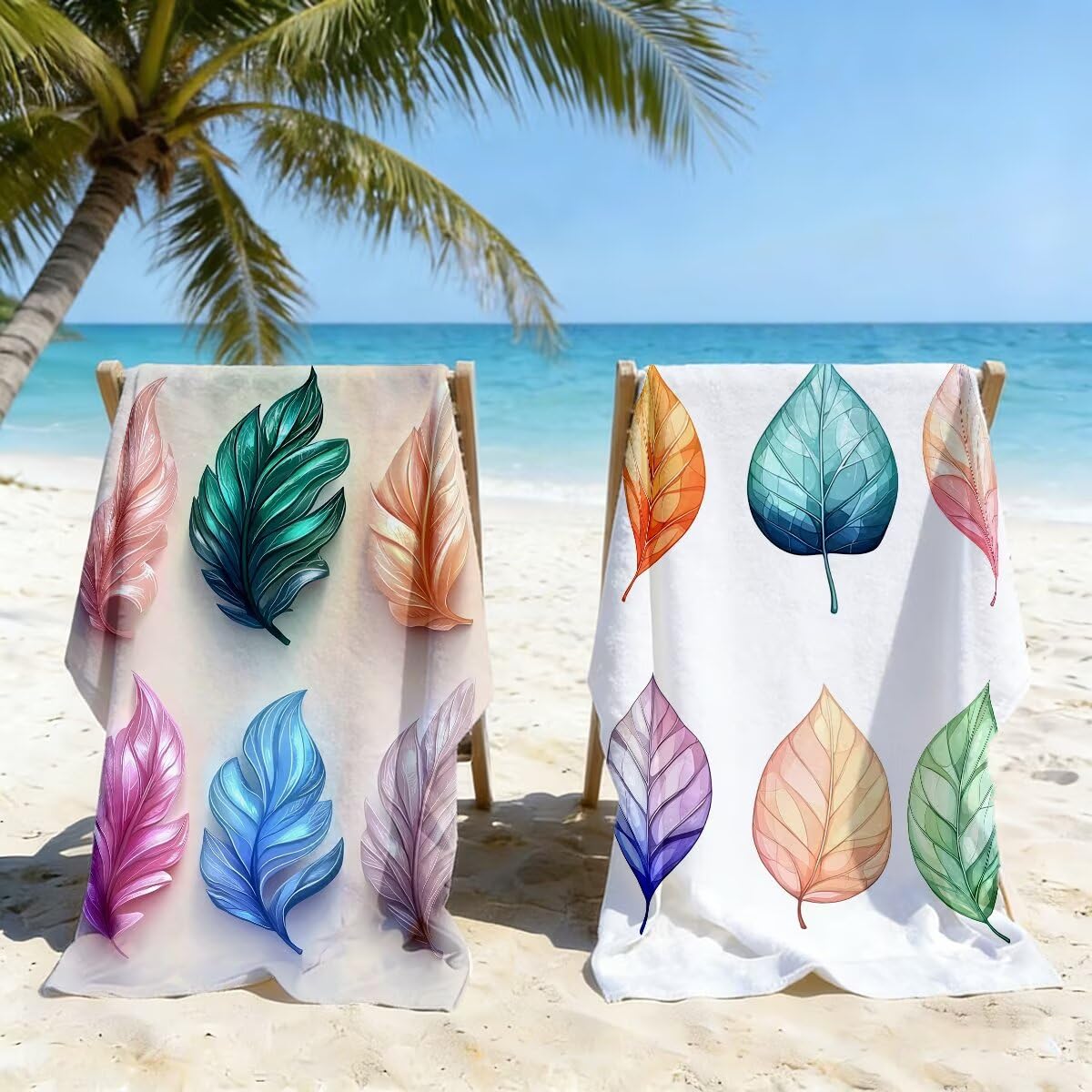 Juego de 2 Toalla Playa Grande 100x220 cm, Secado Rapido Toalla Microfibra Gimnasio, Antiarena Toallas de Playa Hoja, Grande Ligera Compacta Toallas Microfibra Mujer Hombre para Viaje Piscina -5078