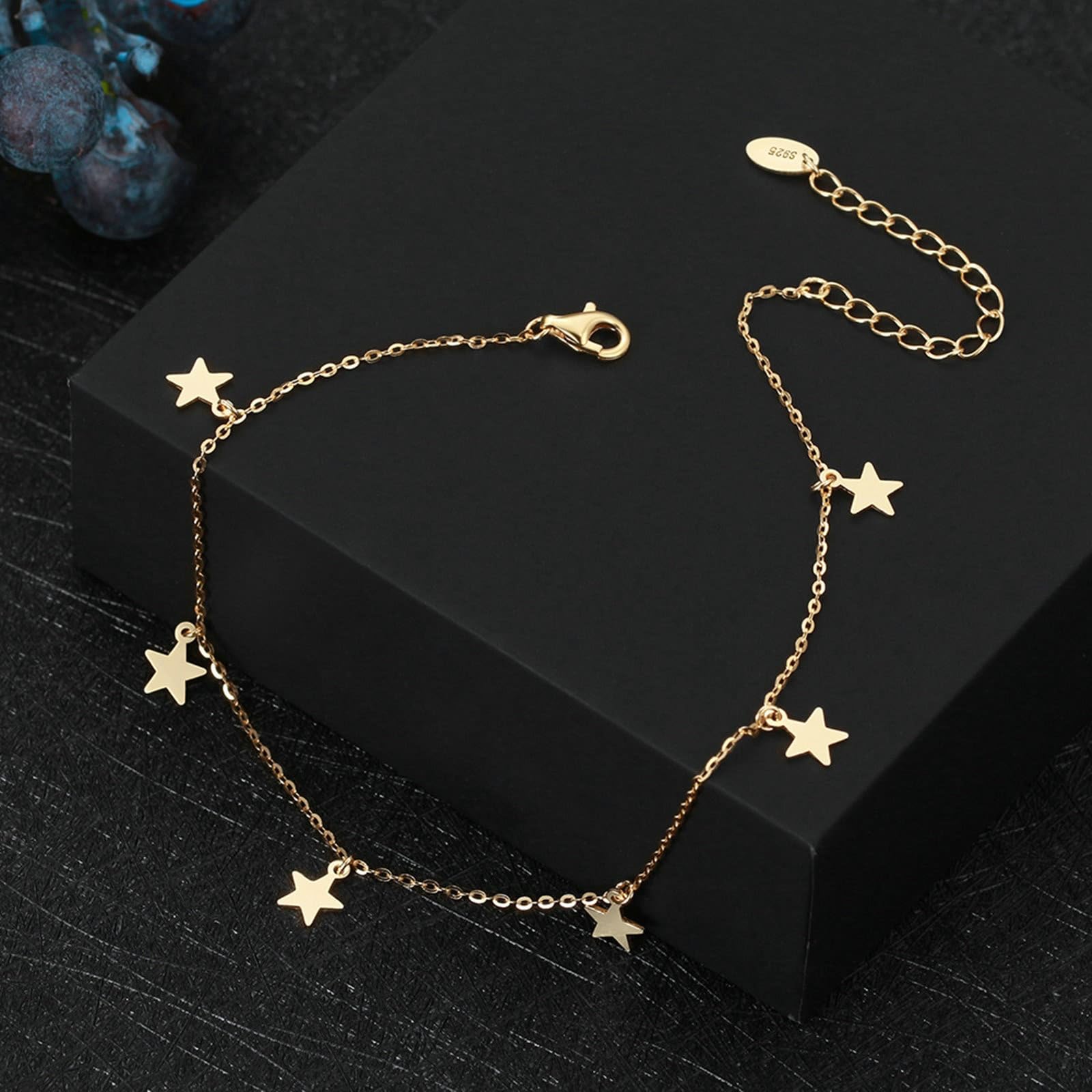 Tobillera gótica de oro 750 de 18 quilates, 26 cm, oro amarillo de 18 quilates, estrella, tobillera para niña, verano, playa, regalo para mujer