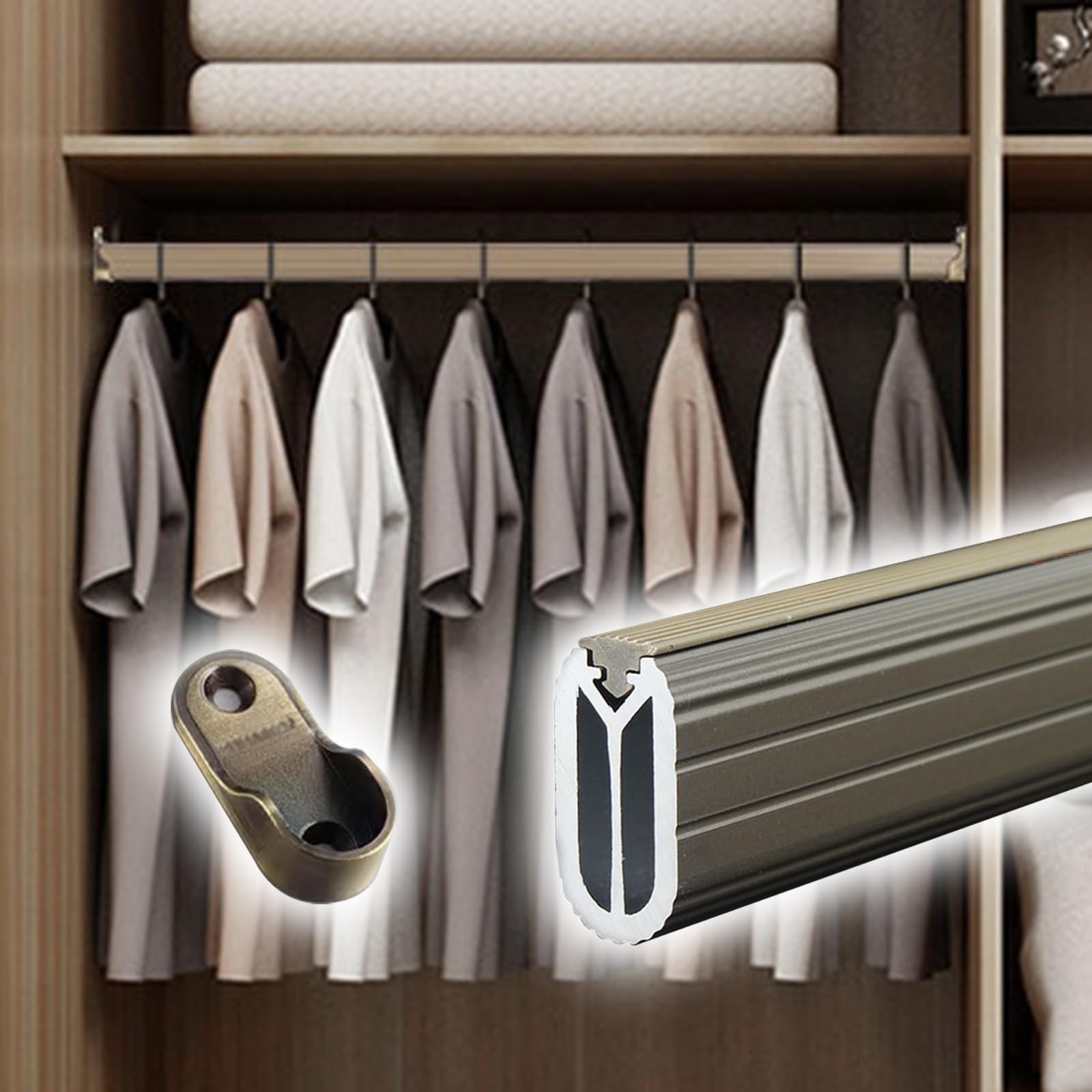 Wall Mounted Clothing Pole, Black Brown Silver Wardrobe Rail Heavy Duty With Brackets & Screws, Cuttable Garment Rack Bar(Brown,150cm(59.1in))