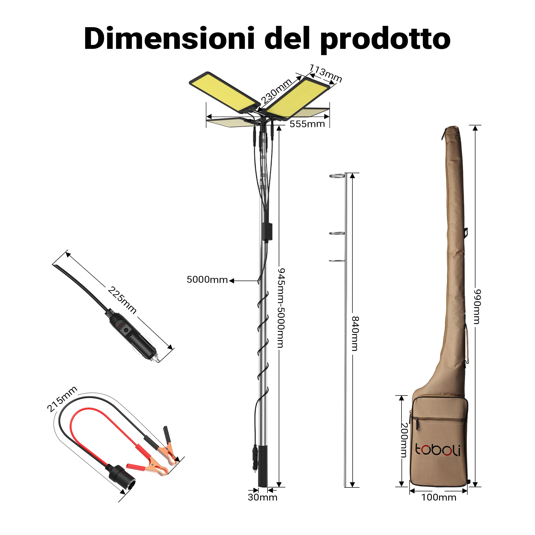 Wiltec Lampada da campeggio LED V2, estensibile 12V per illuminazione outdoor