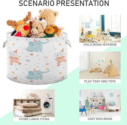 Miniatura 4 de YETTASBIN Cesta redonda de cuerda de algodón con diseño de elefante lindo para bebé, cesta de almacenamiento de juguetes, mantas, libros, para