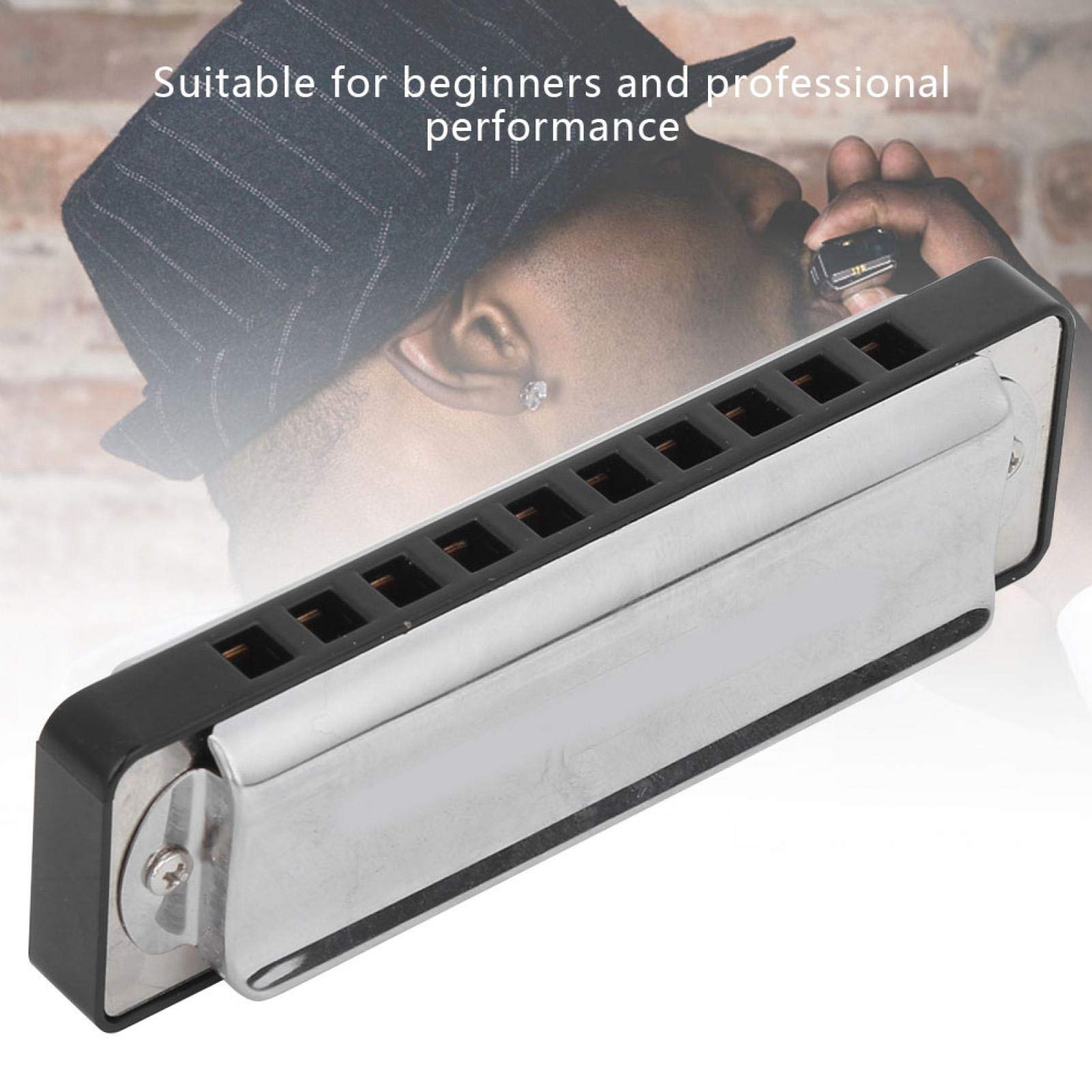 10Hole Blues Harmonica, ABS Resin Harmonica with Stainless Steel Cover Plate, Ab Key Harp Wind Musical Instrument Beginner Practice, AM20D(Black) - Image 4
