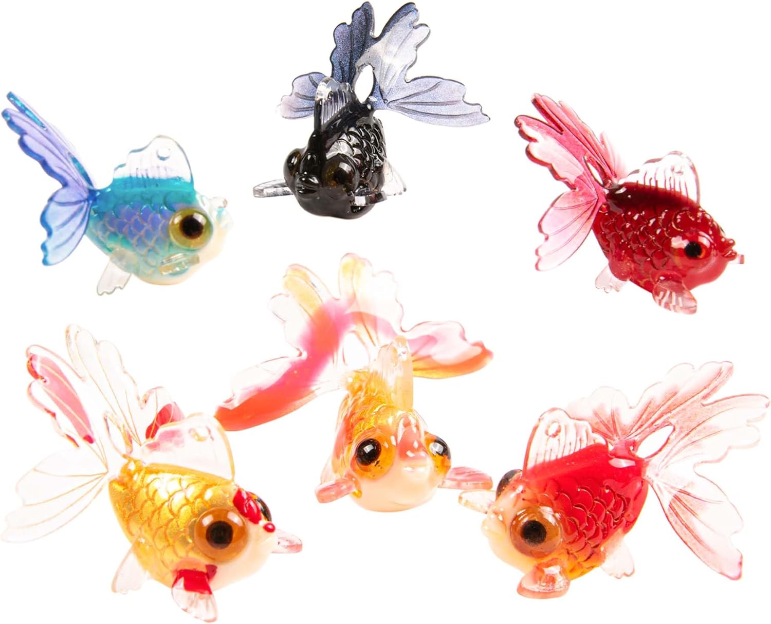 FUNSHOWCASE Goldfish Miniatures Decor 1:12 1inch Epoxy Art UV Resin Inlay 6 Assortment Figurines 4464-4469