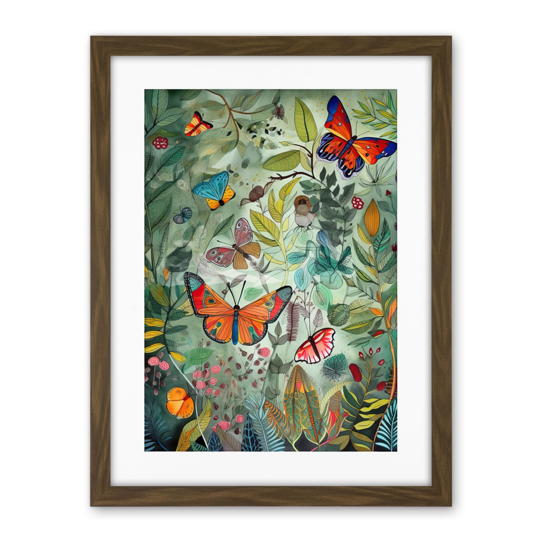 Artery8 Butterflies in a Spring Field Modern Folk Art Artwork Framed Wall Art Print 18X24 Inch