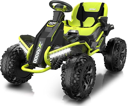 ANPABO Juguetes de Montar 24V 4x4 para Niños Grandes de 3-12 Años Verde - Motores 4x200W, 5MPH, Asiento Ancho Ajustable, Control Remoto Parental,