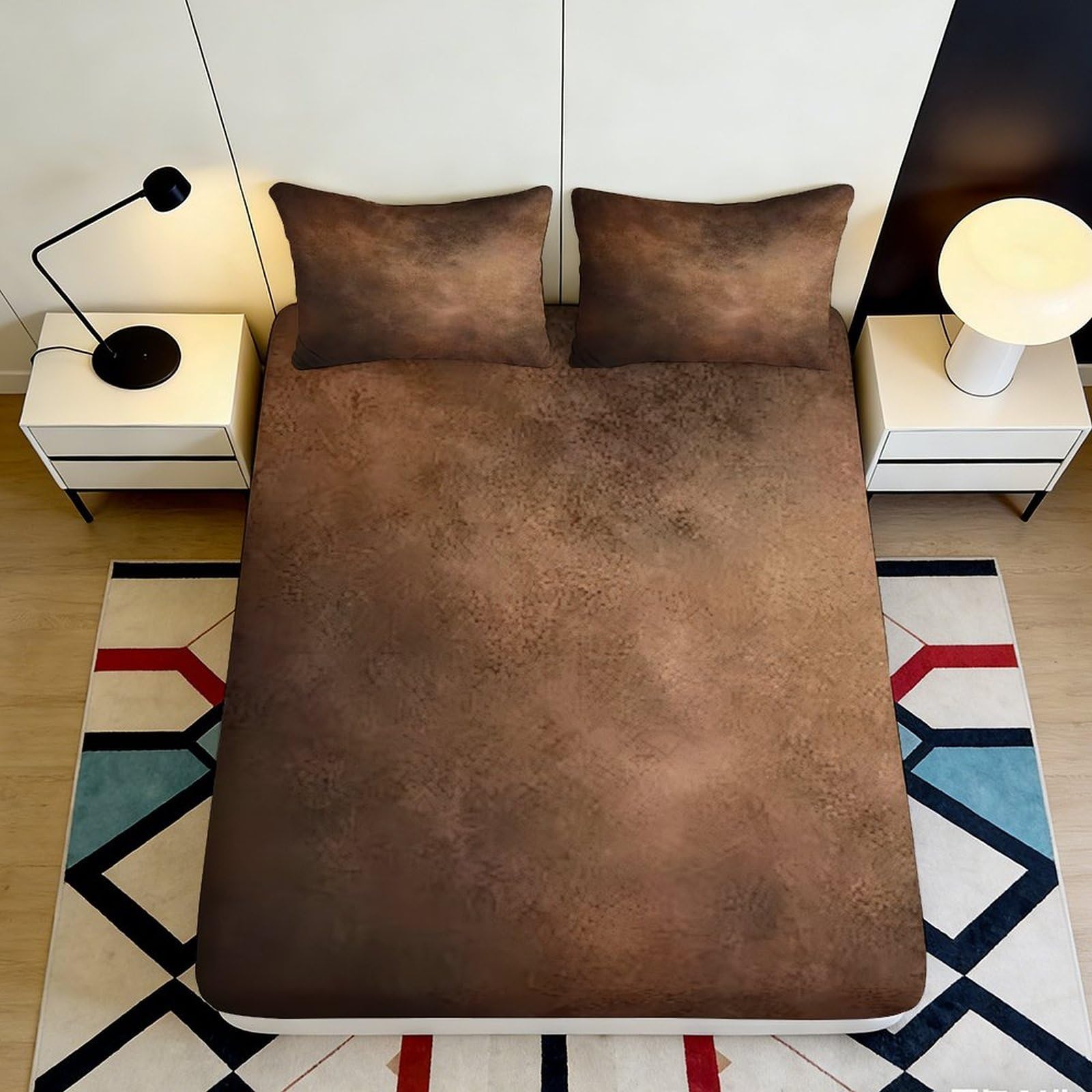 3D Printed Rustic Brown Texture Fitted Sheet Microfiber Anti-Slip Bed Cover for Bedroom Dorm Mattress Protection Decor 90x200x25cm