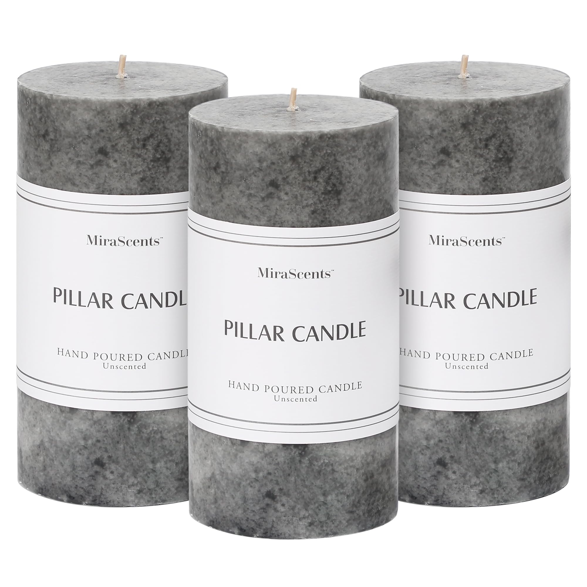 3x6 inch Grey Pillar Candles Set of 3, Unscented Pillar Candle, Dripless and Smokeless Large Candles, Candle for Home Decor, Dinner Table,Weddings,