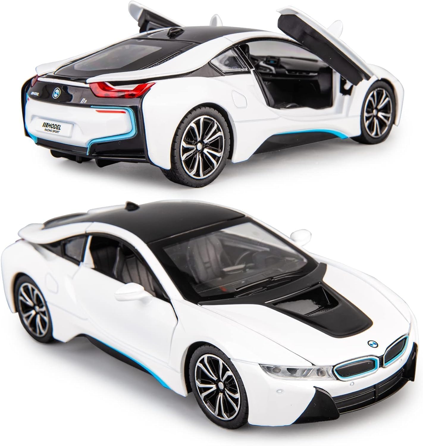 VARIYA ENTERPRISE® 1/22 Big BMW I8 CAR Toy Car Metal Pull Back Diecast Car with Openable Door and Sound Light, Gifts Toys for Kids【 Multicolor 】