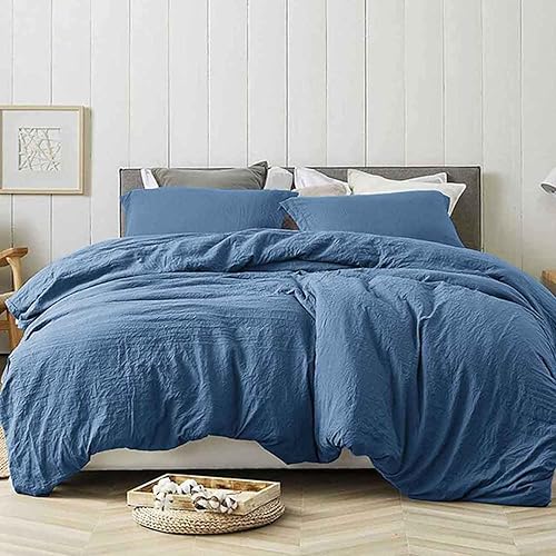 KimLuxz Edredón azul tamaño matrimonial, juego de ropa de cama y colecciones suaves y modernas, manta ligera para todas las estaciones con 2 fundas