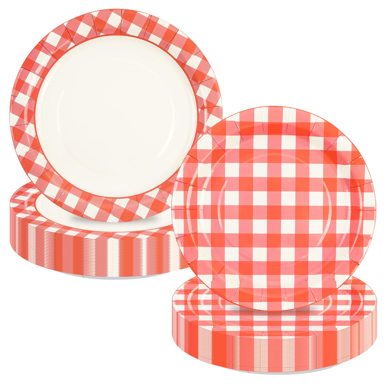 EVYIENEN 50Pcs Red Gingham Paper Plates, 7 Inch Checkered Dessert Plates Disposable Red and White Paper Plate for Baby Shower Wedding Birthday Mother's Day