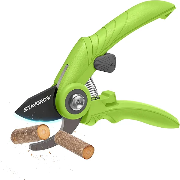 STAYGROW Garden Shears - 6.9" Pruning Shears for Gardening with SK5 Stainless Steel Sharp Blades, Tree Trimmer Garden Scissors with Comfort Handle and Safety Lock, Gardening Hand Tools - Green