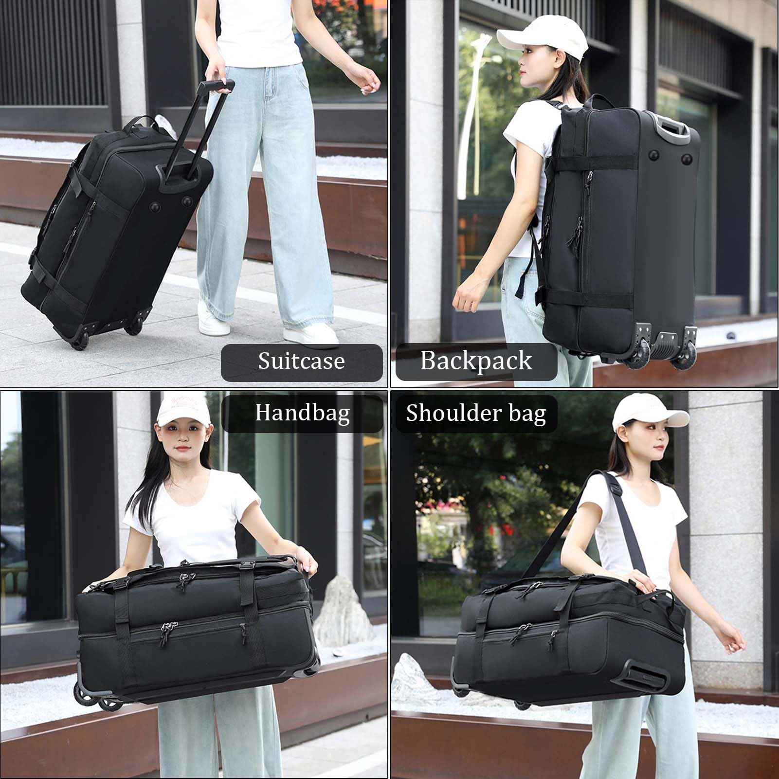 80L Mochila con Ruedas Bolsa de Viaje con Ruedas Maleta Mochila Deporte Gimnasio Senderismo Gym Impermeable Trolley De Lona Equipaje Grande Maleta Suitcase Wheeled Travel Bag (Gris Oscuro)