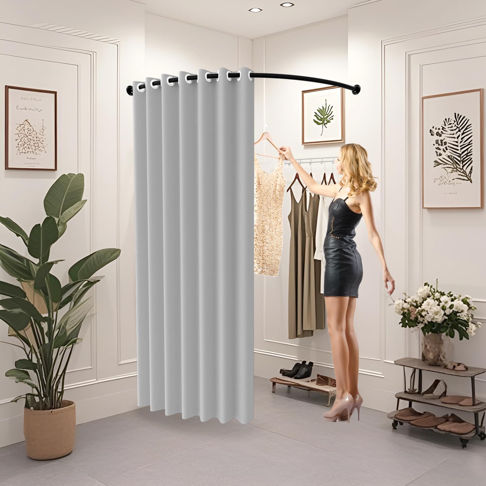 Camerino Negozio Abbigliamento, Portatile Camerini Spogliatoio Montato A Parete, Tipo C Spogliatoio Con Tenda per Prova Abiti Schermo Privacy, Grigio