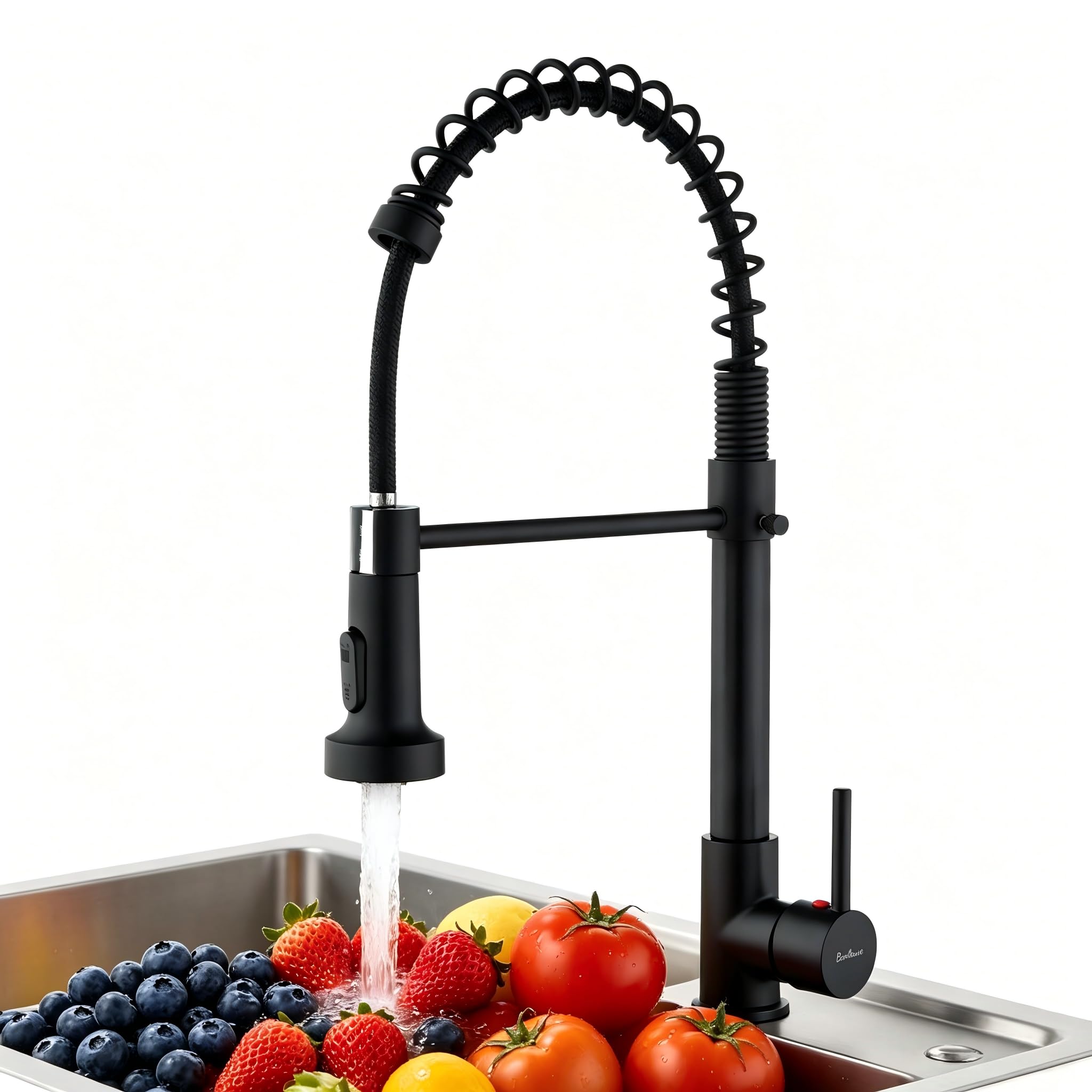 Baollansa Wasserhahn küche Schwarz hochdruck armatur, kitchen faucet edelstahl mit hohen bogen und herunterziehbare mischbatterie küche, Küchenarmaturen 360°-schwenkfunktion,zusätzliche mischdürse