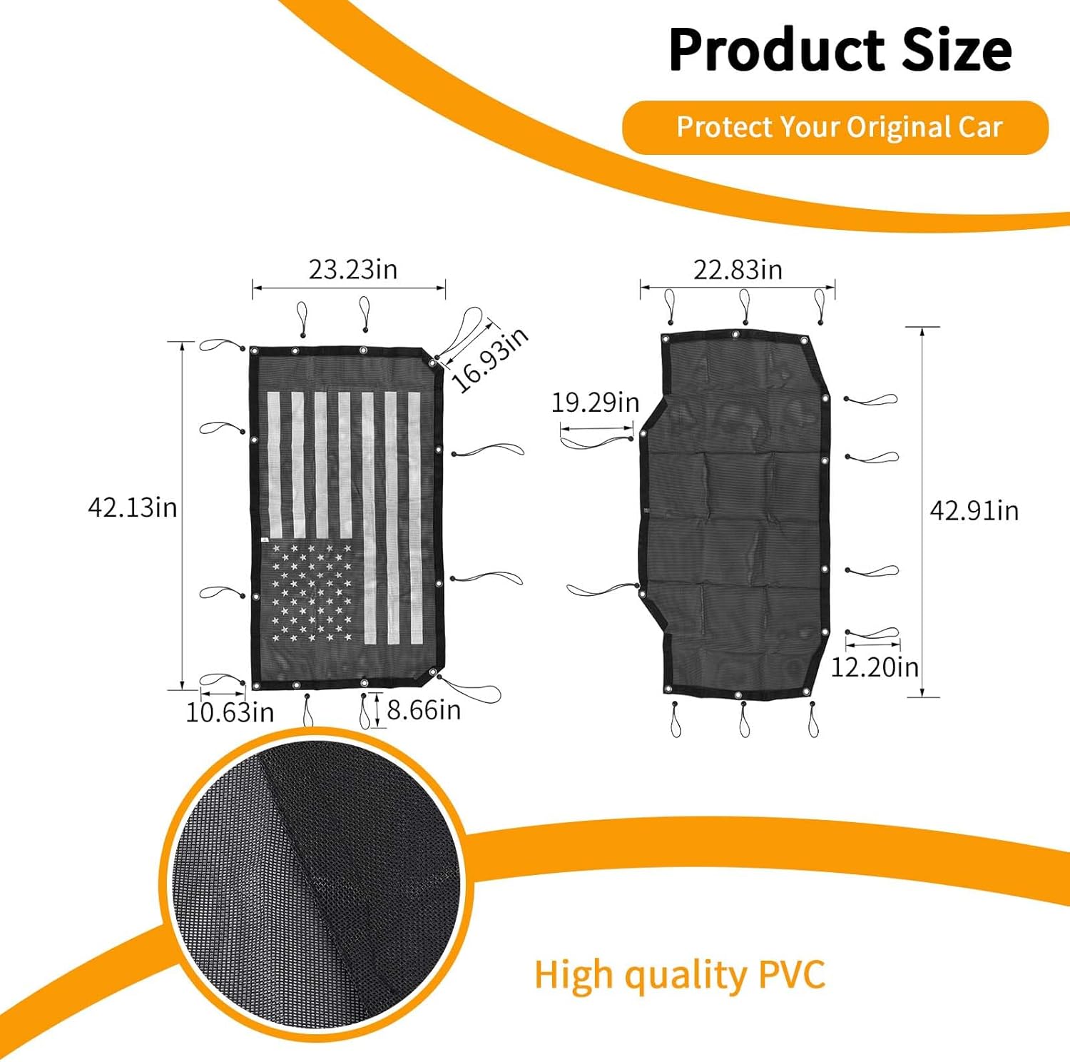 Hoolcar Front & Rear Mesh Sun Shade for Jeep Wrangler JL Unlimited (2018-2024) 4 Doors- American Flag Mesh Screen Sunshade JLU Top Mesh Cover UV Blocker Mesh Cover, American Flag