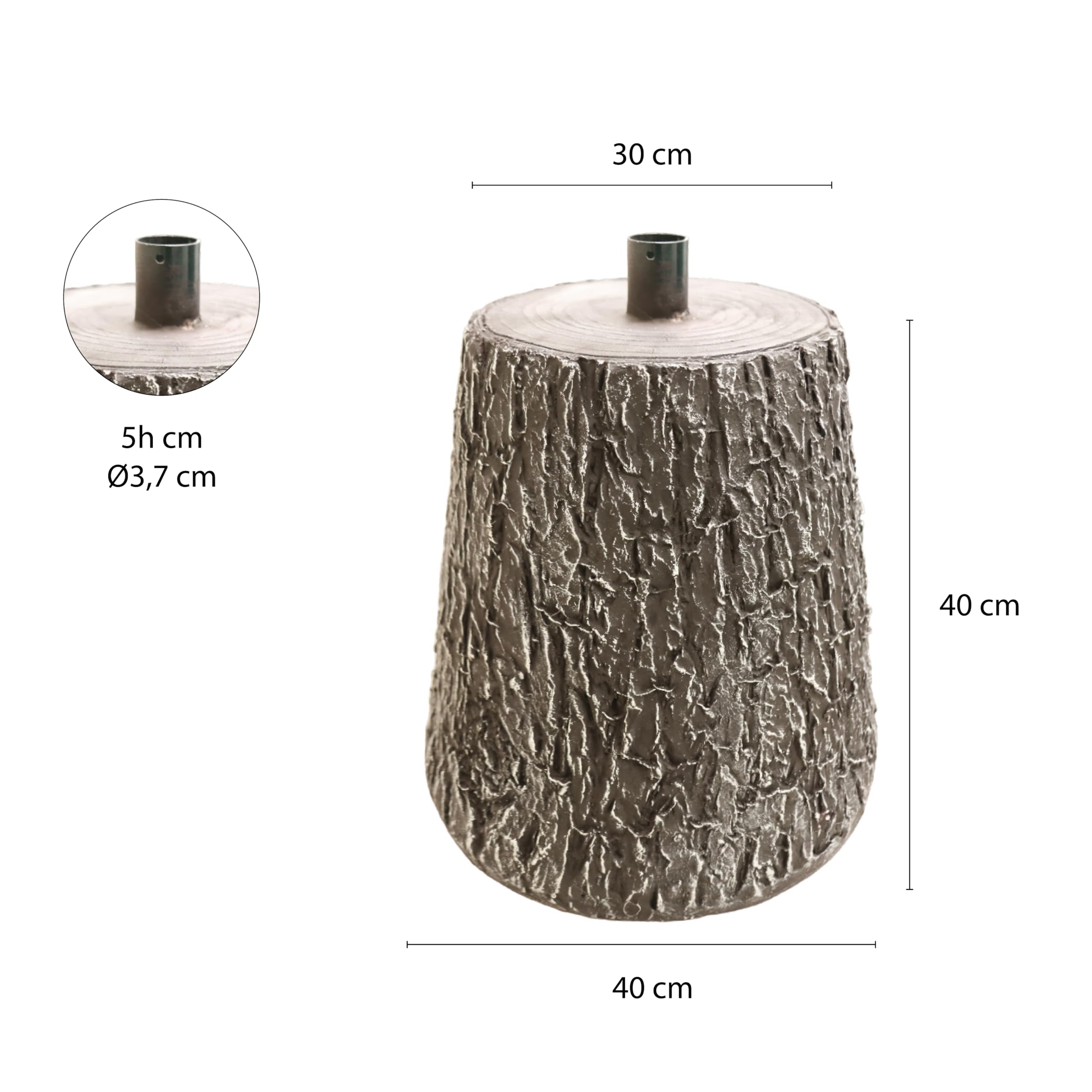 Base Supporto Albero di Natale da 180 a 270h cm in Magnesia - Forma Tronco, Effetto Legno Realistico, Base Solida, Attacco Universale, Ganci, Attacco Metallo, Decorazioni - Marrone Scuro
