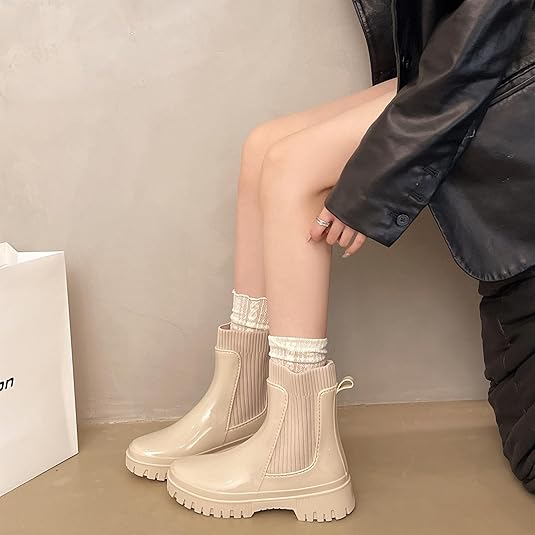 AONETIGER Damen Gummistiefel Halbhoch - Wasserdicht Chelsea Boots 36-41