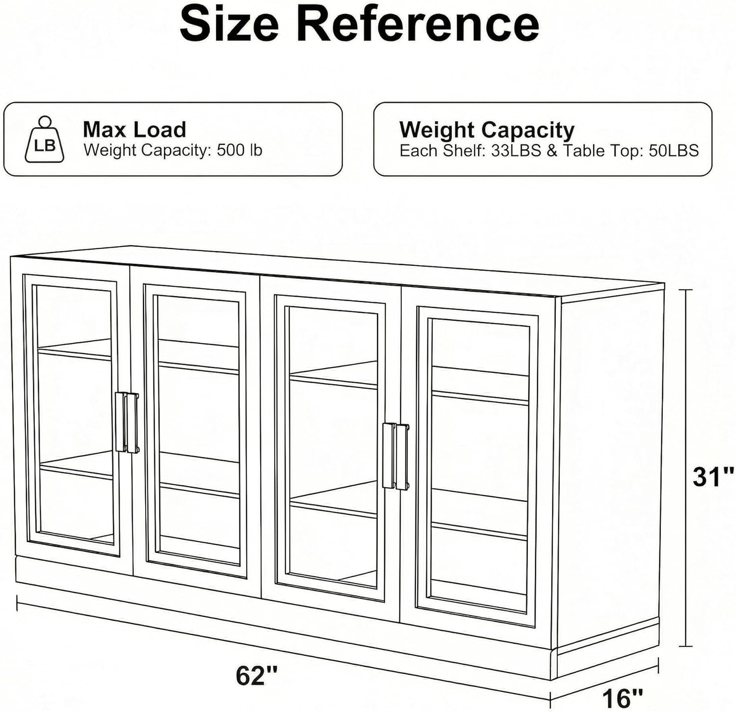 Casaphoria Adam Sideboard Buffet Cabinet with Storage, Sideboard Cabinet with Wooden Doors & Adjustable Shelves, 62" W x 31" H Coffee Bar for Entryway Kitchen Living Room, Walnut