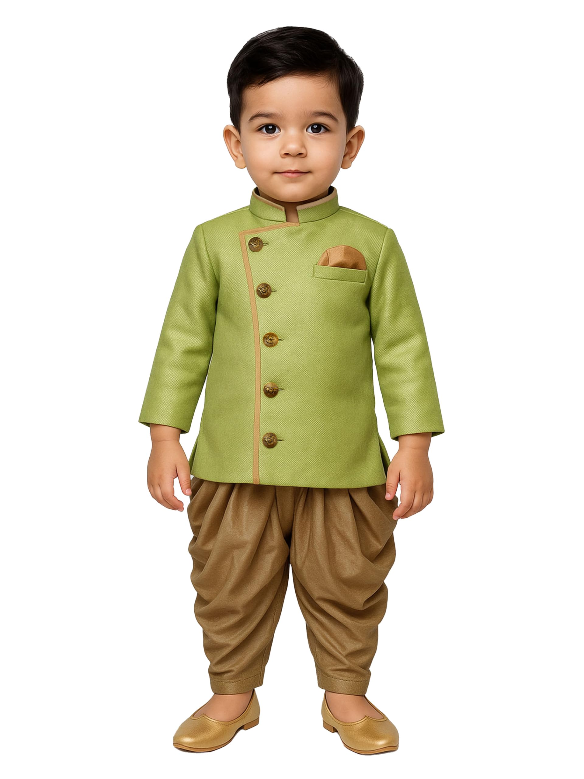 JBN Creation Boys Cotton Blend Indowestern Sherwani and Dhoti Set | Angrakha Style Indo-Western Full Sleeves Sherwani With Cowl Style Patiala Dhoti Pant Set