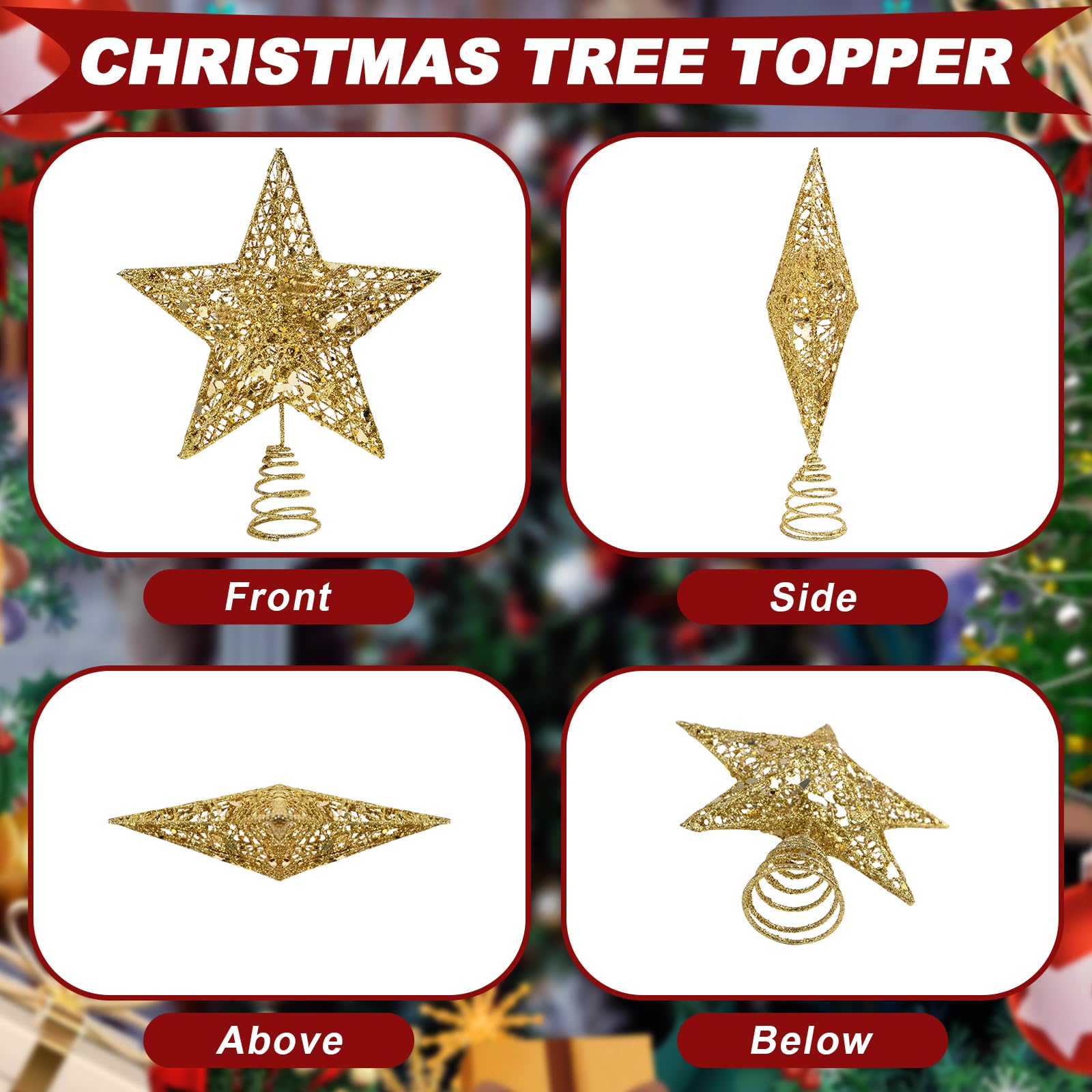 KEYIDO Christmas Tree Topper Star for Christmas Tree Toppers Xmas Gold Metal Stars for Top of Christmas Tree Decorations Small 15 * 20 cm - Image 3