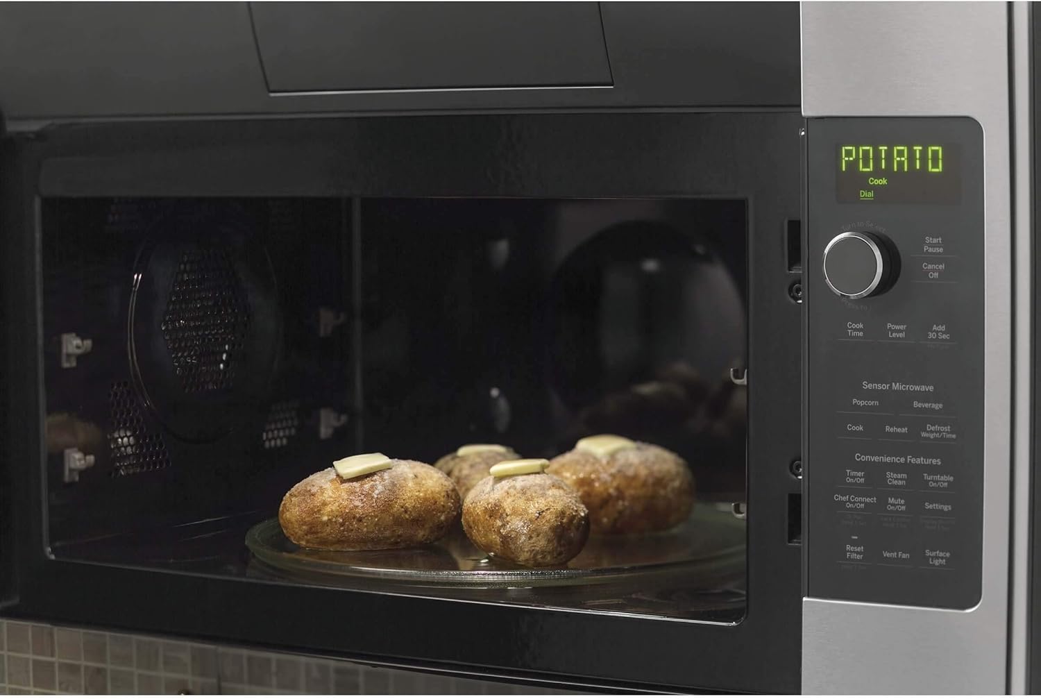 2.1 cu. ft. Over-the-Range Microwave with 1000 Watts, Chef Connect, Sensor Cooking Controls, Defrost, 4-Speed 400 CFM Vent Fan, Steam Clean and LED Cooktop Lighting